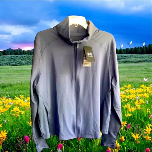 Size 1X NWT Under Armour Athletic Jacket ($80) Zippered Gray/Blue - Picture 5 of 11